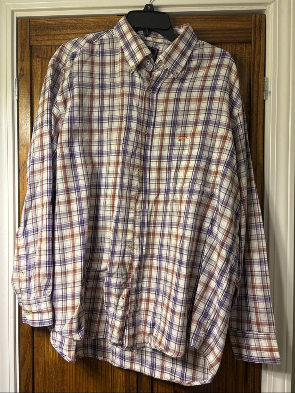 Men's Plaid Button-Down Shirt in White, Purple & Brown - Classic Casual